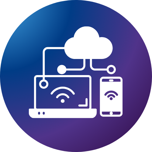Icon of a computer and phone with a cloud symbol above.