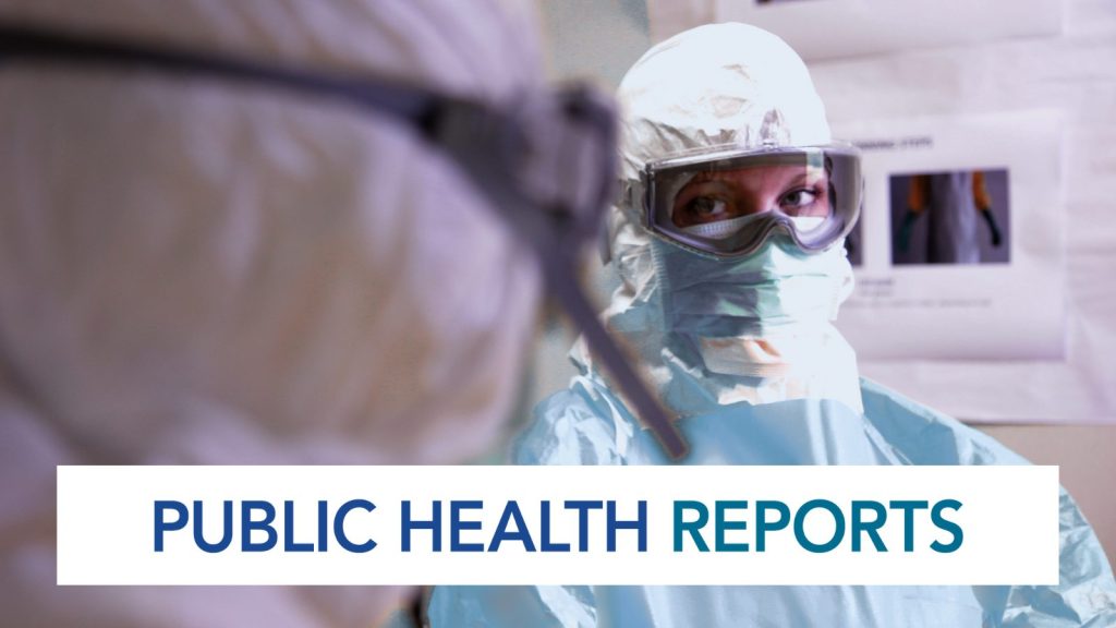 Public Health Reports text with Woman in Hazmat Suit and Goggles