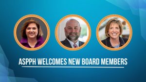Headshots of Bernadette Boden-Albala, Shawn Gibbs and Nancy Messonnier on blue background