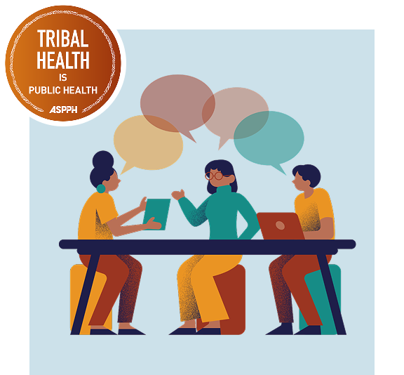 Tribal health logo and people talking