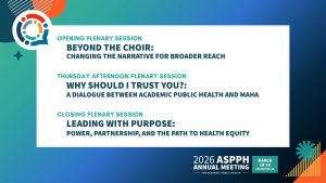 ASPPH Annual Meeting logo with three plenary sessions listed