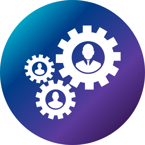 Icon of figures in gear shapes